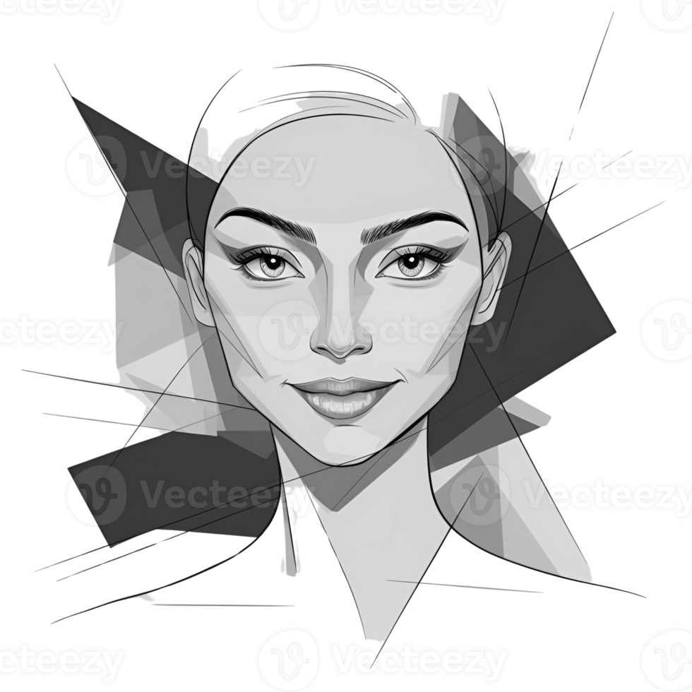 Portrait of woman in one line with geometric shapes png