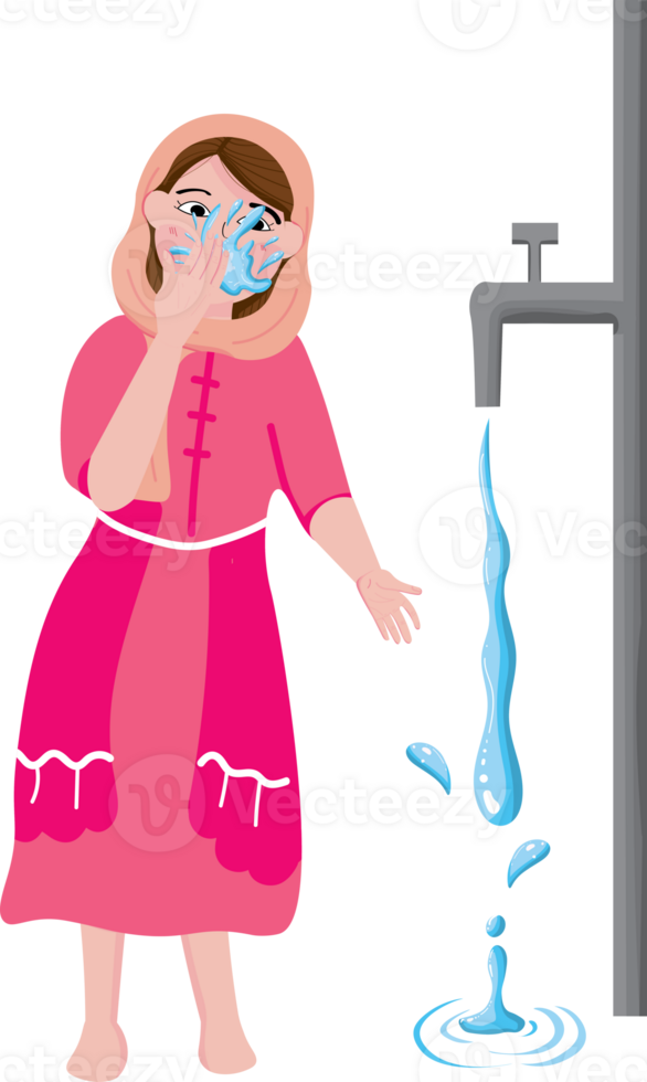 Muslim girl perform ablution steps png