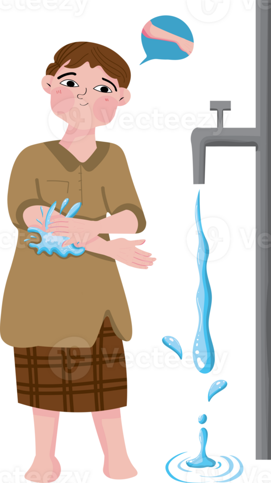 Muslim boy perform ablution steps png