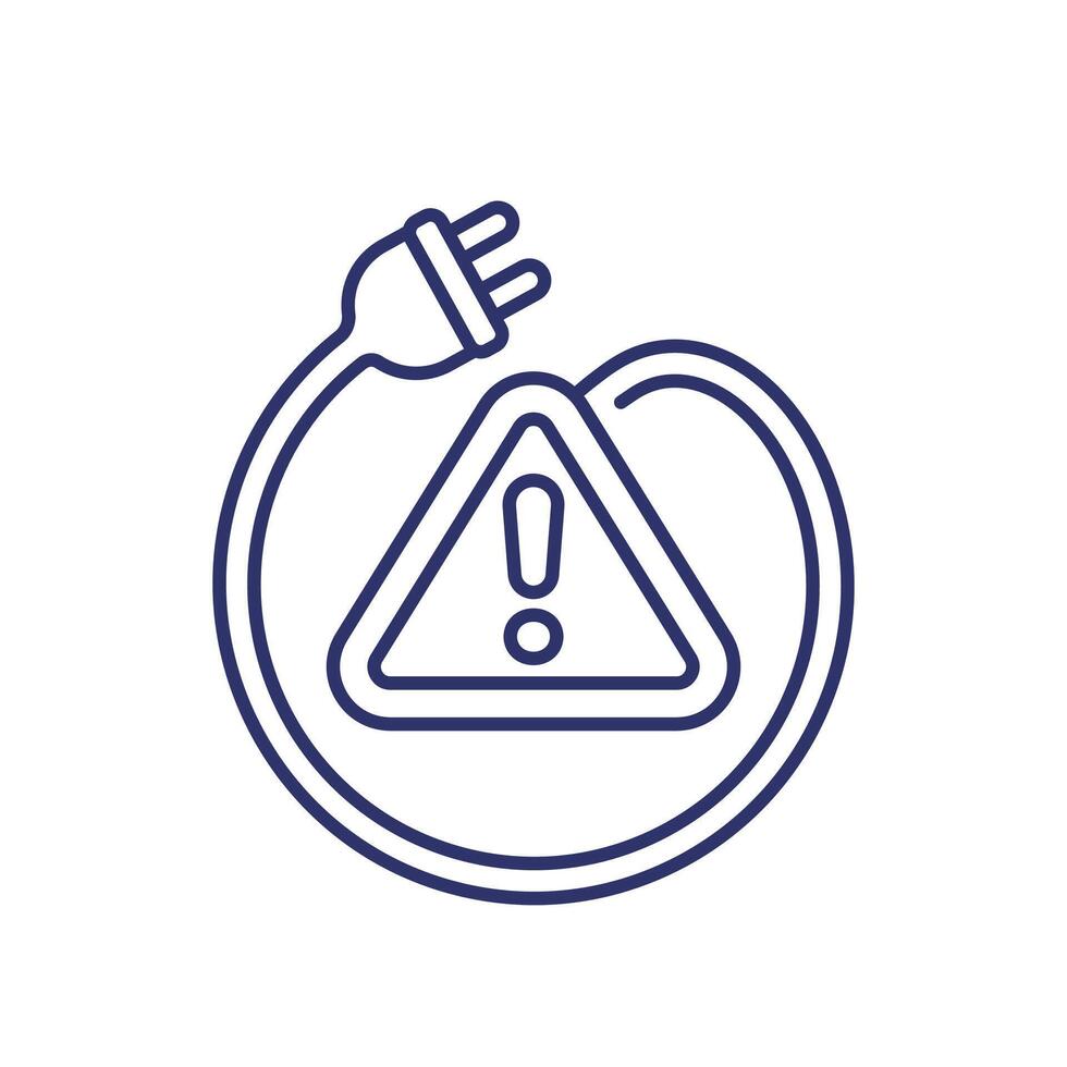 electric plug and warning alert line icon vector