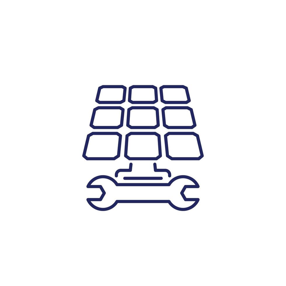 Solar panel installation line icon with a wrench vector