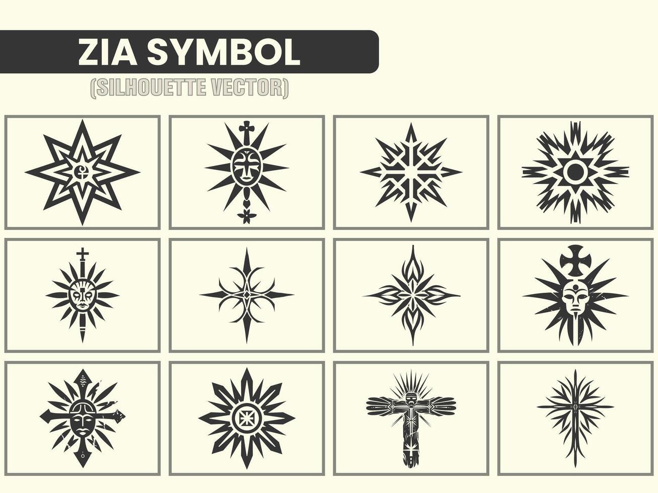 Zia sign symbol silhouette icon set Clipart, isolated on a white background vector