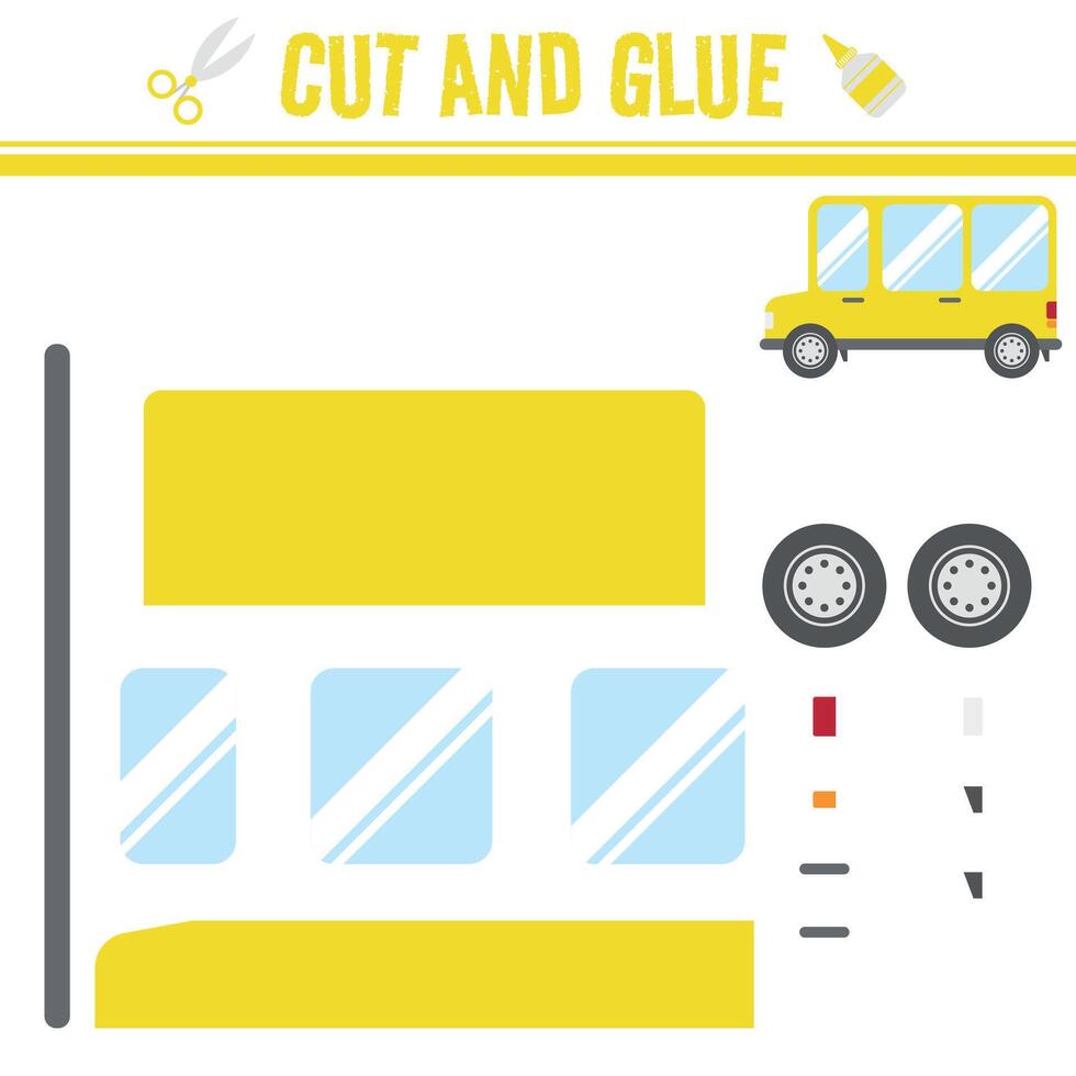 Cut and Glue Sheet of Bus. An educational game for kids vector