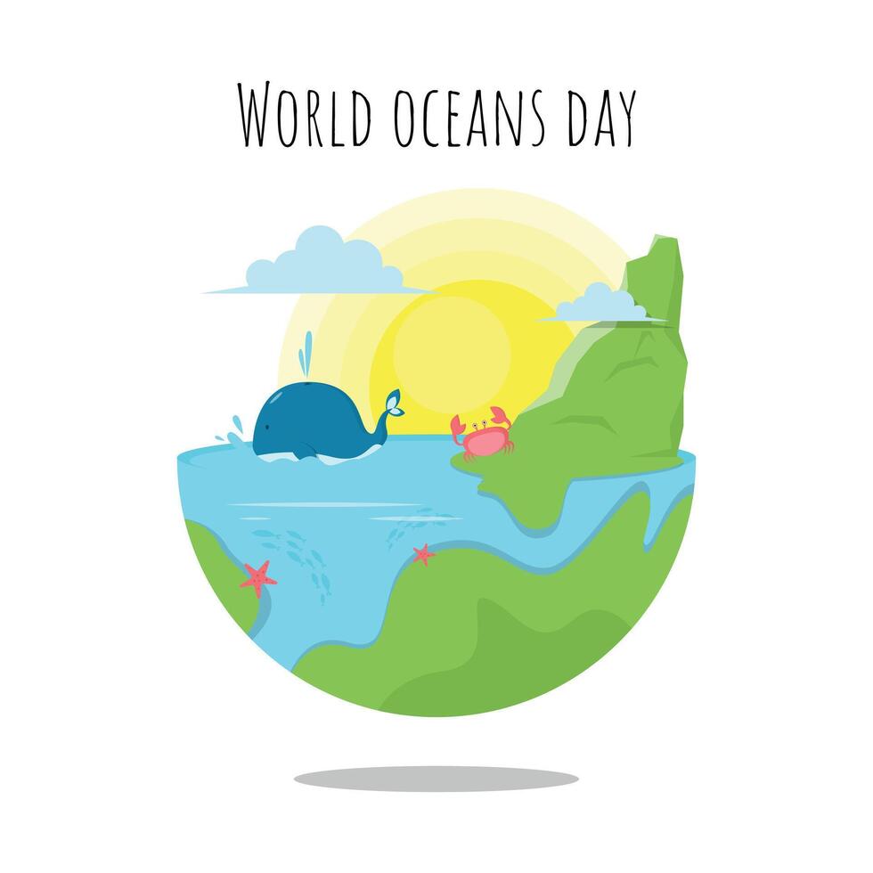World Oceans Day poster with beautiful sea view vector