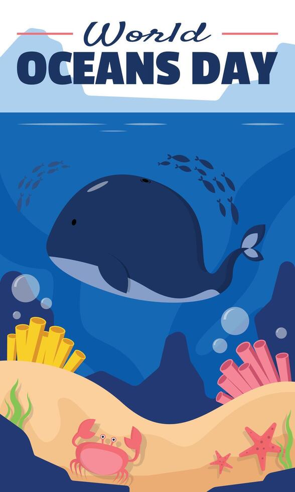 World Oceans Day poster with life under the sea vector