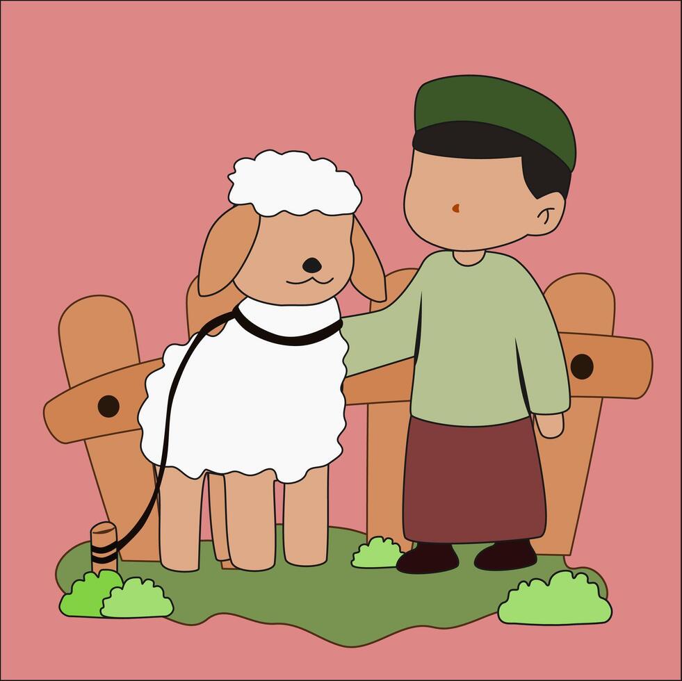 boy muslim character with sheep vector