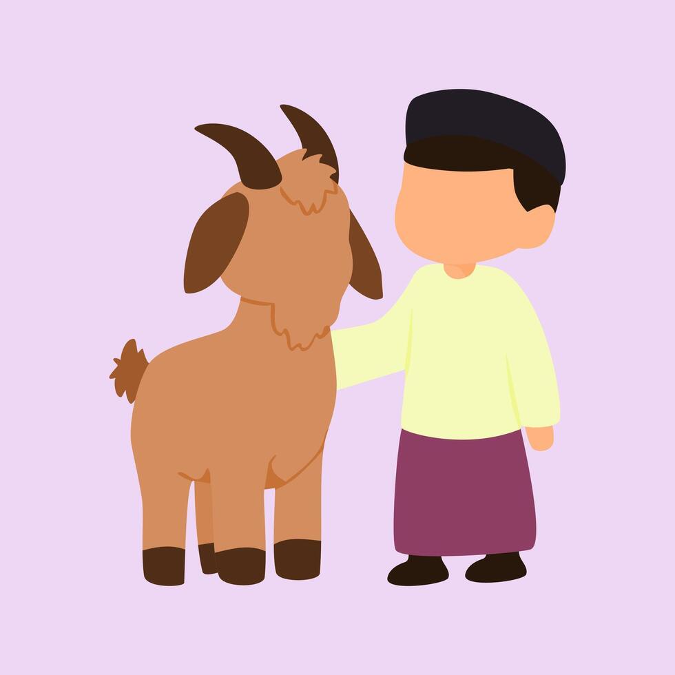 cartoon of goat and muslim man character vector