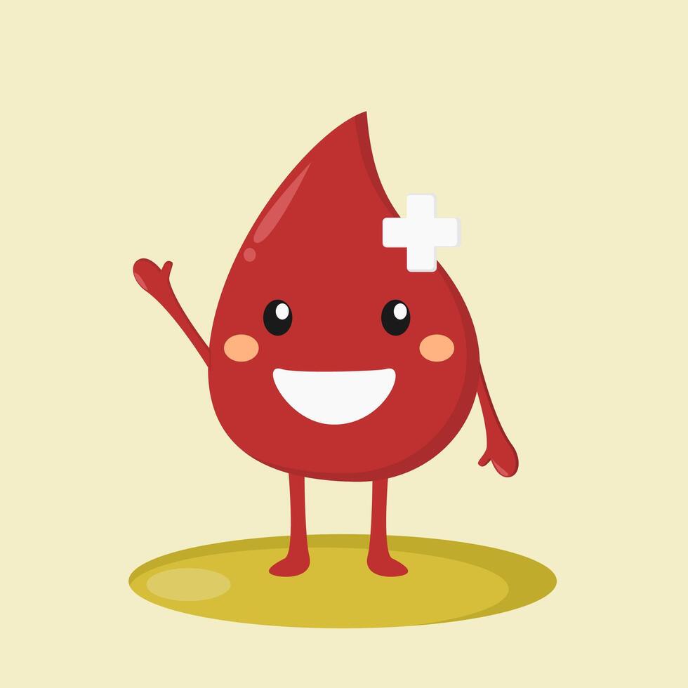 blood drop cartoon character with a cross vector