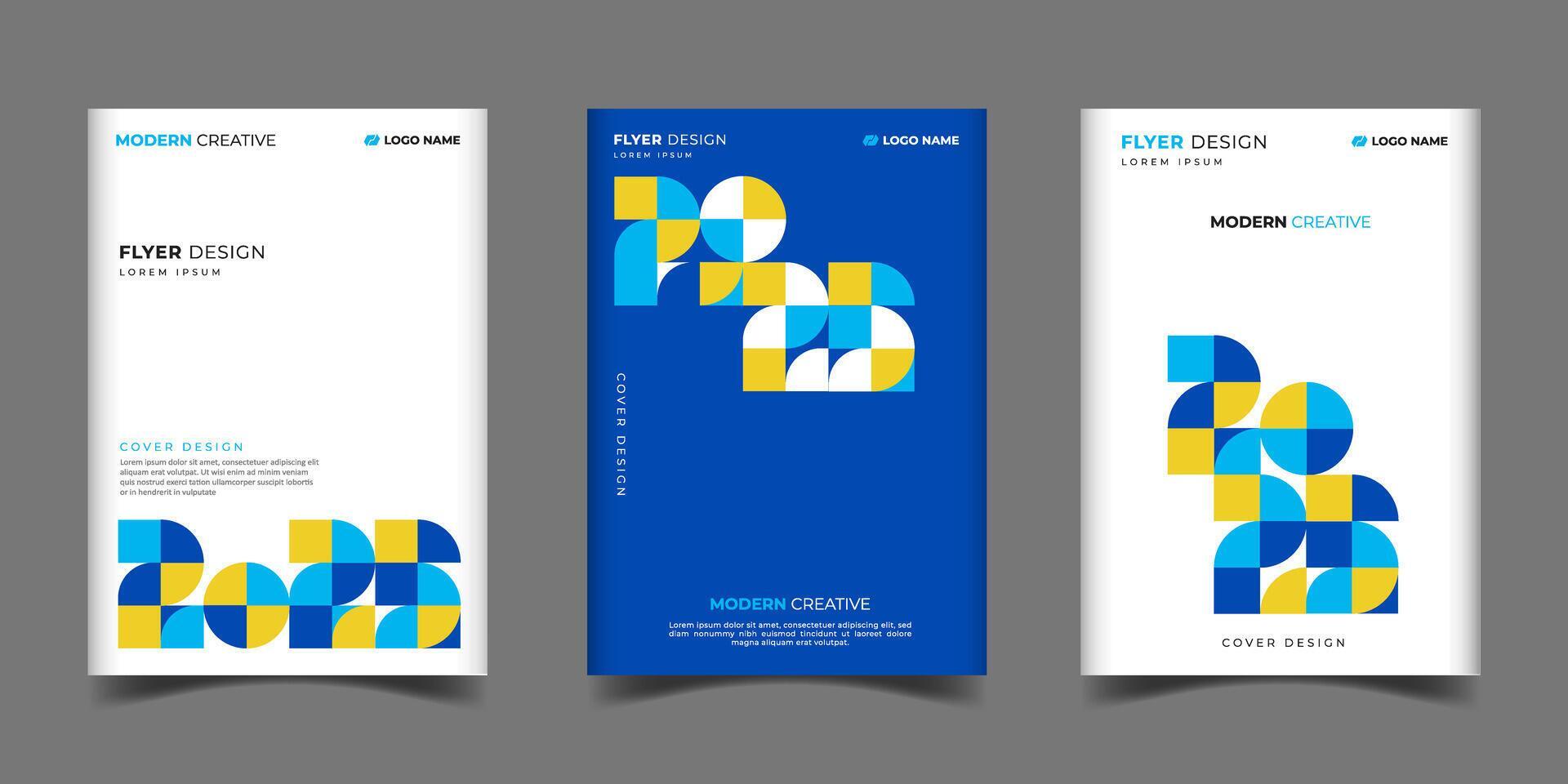 Set of cover business annual report 2025 in a geometric shapes number