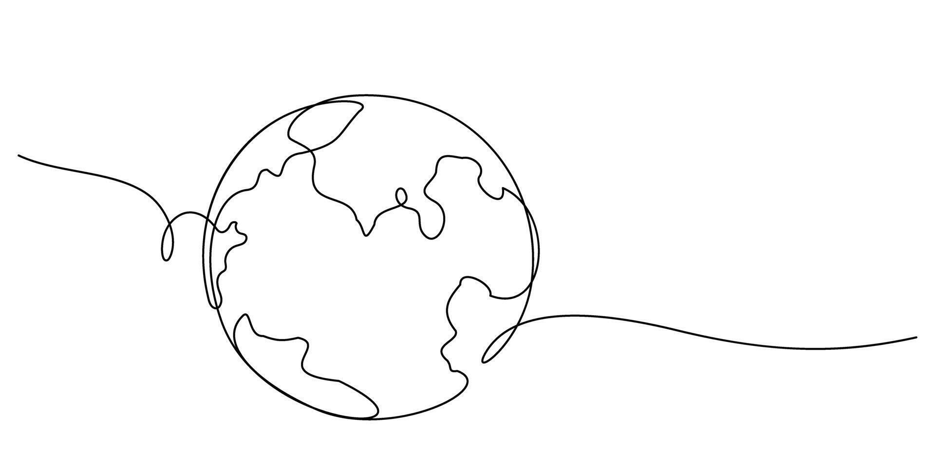 continuous line drawing of planet earth world care concept vector