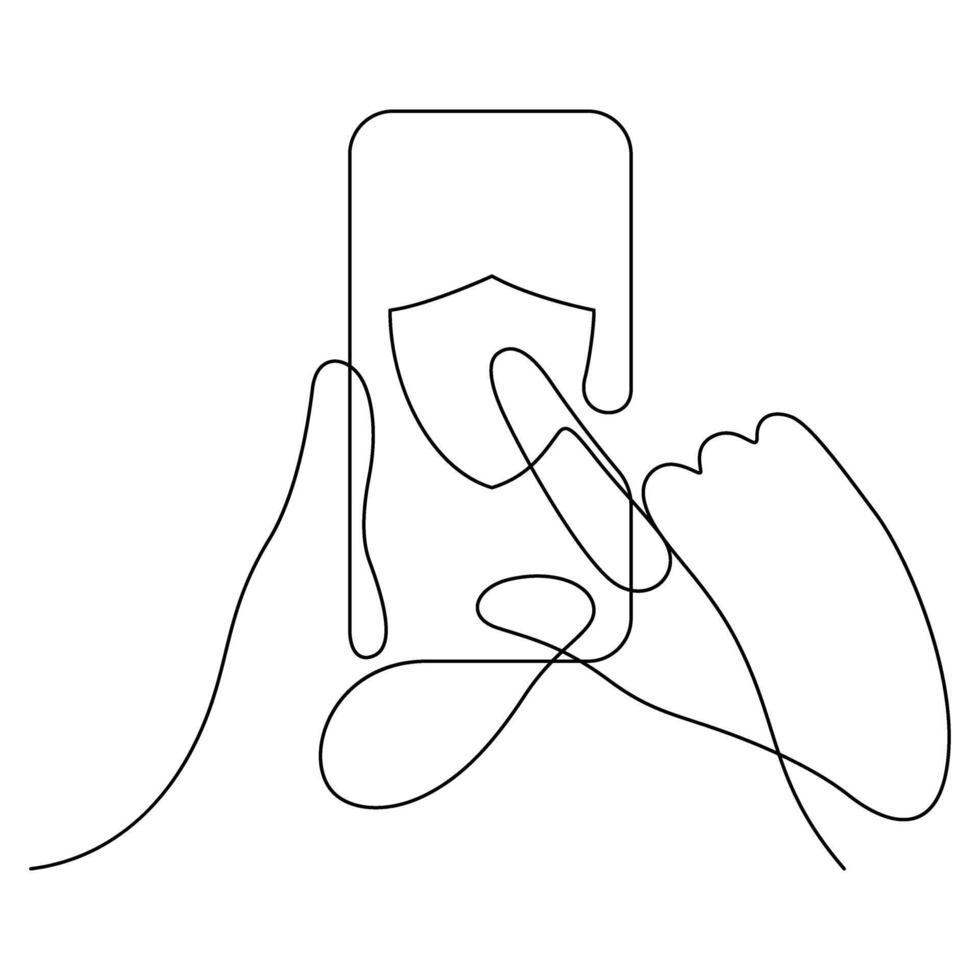 hand using mobile security privacy app protection one line vector