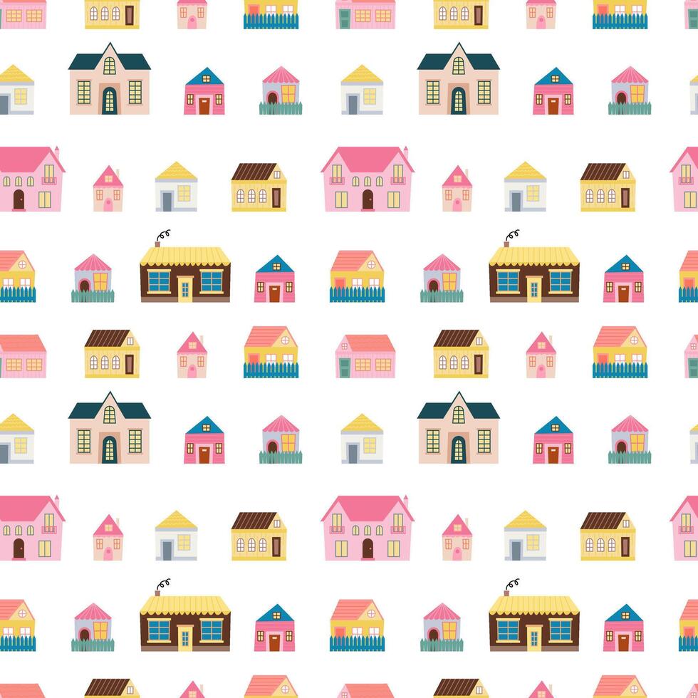 Seamless pattern with town houses on white background vector