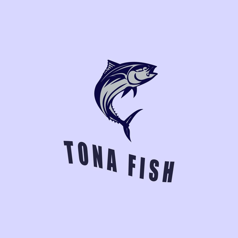 A logo design featuring a stylized silhouette of a tuna fish leaping out of the water vector