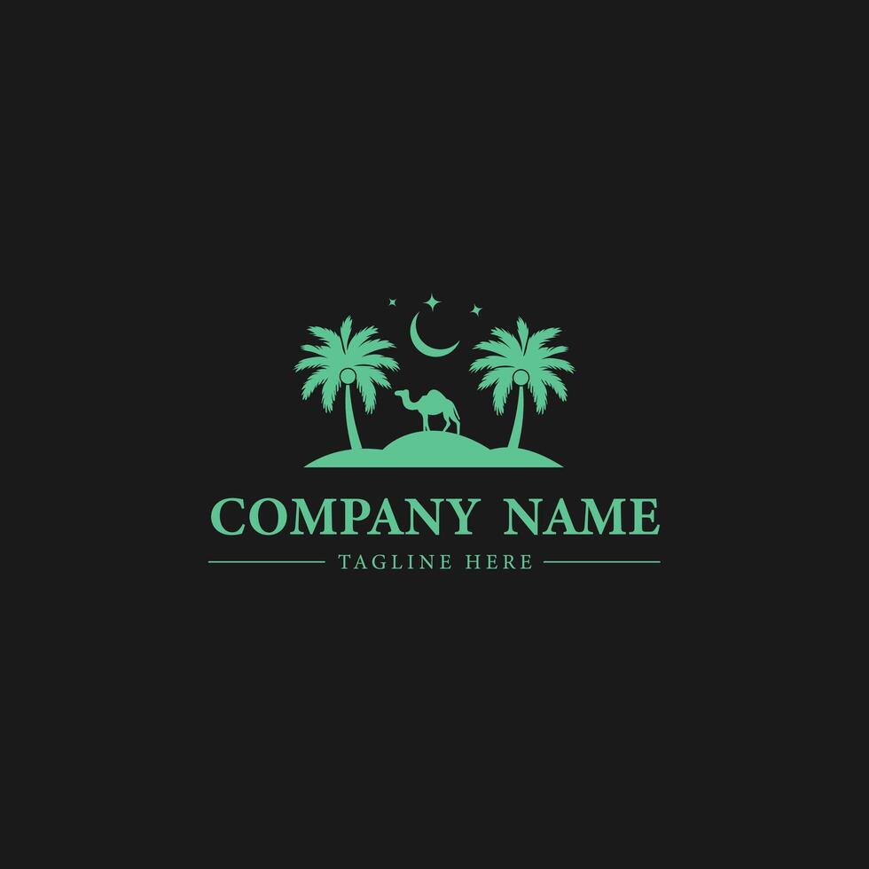 Desert Landscape Logo Design with Palm Tree and Camel vector
