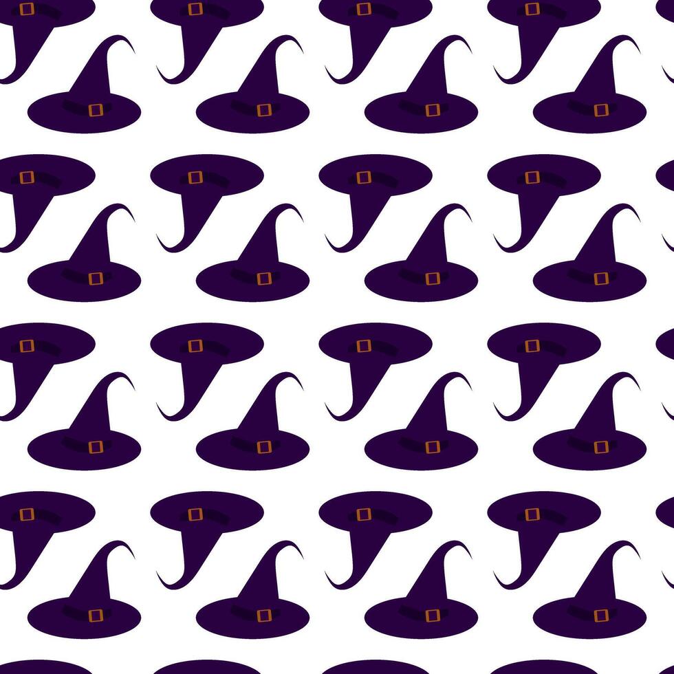 Purple witch hat with buckle. Seamless pattern. illustration. vector