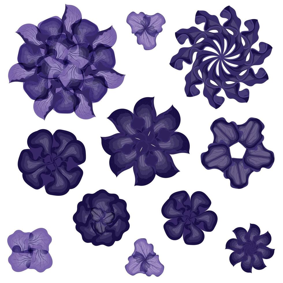 Set of fantasy purple flowers. illustration on white background. vector