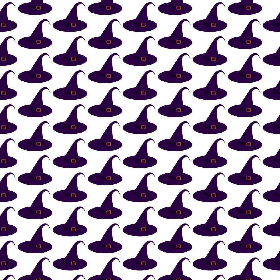 Purple witch hat with buckle. Seamless pattern. illustration. vector