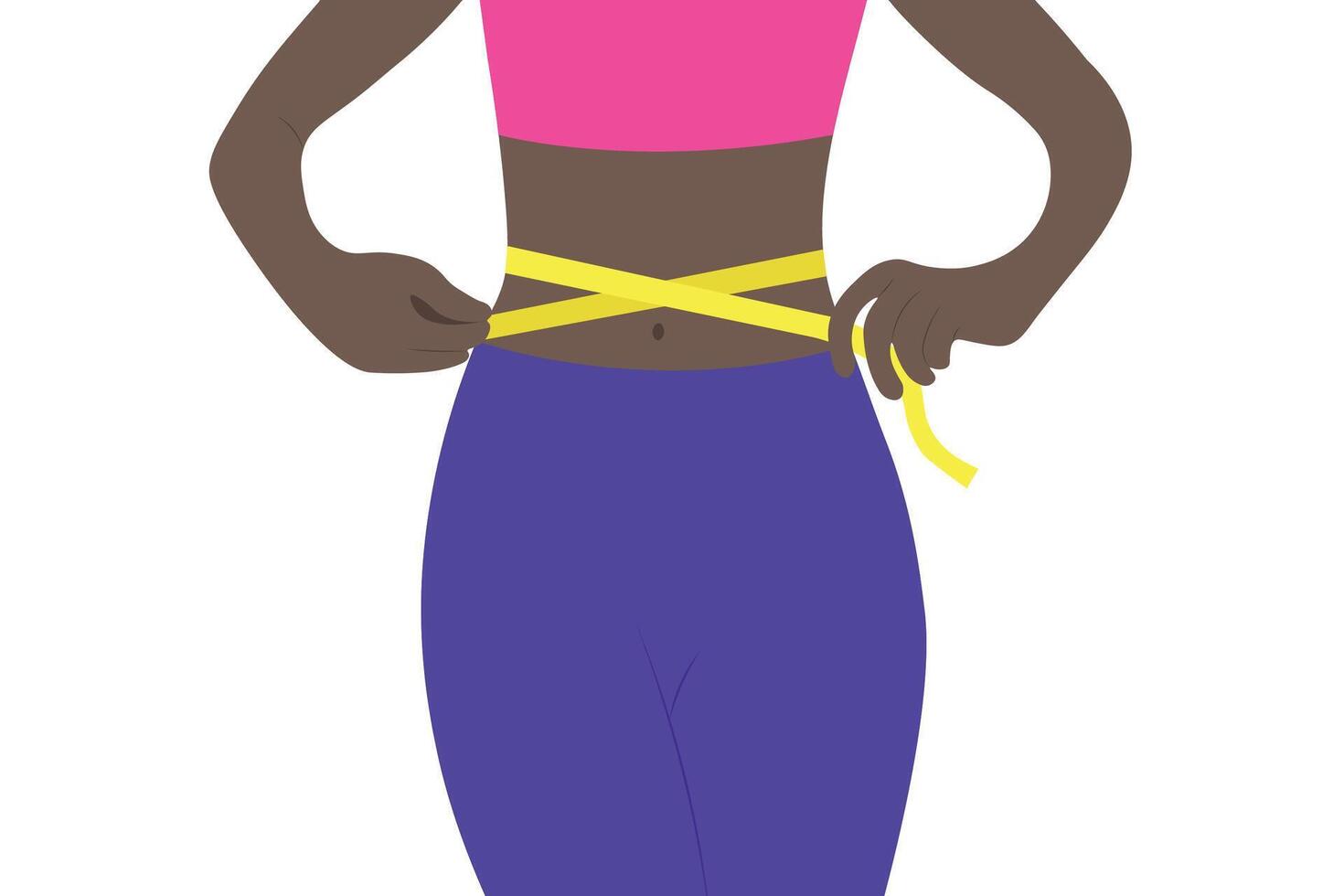 Young healthy body of an African American woman, thin waist, measurement parameters, isolate on white, flat style, minimalism, weight loss vector