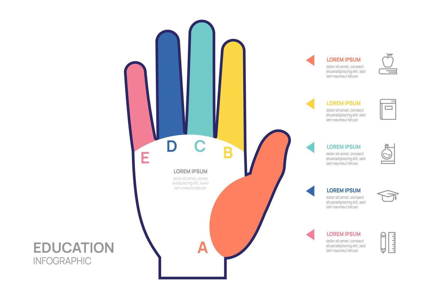 Infographic education hand diagram template. Modern Timeline 5 step, presentation infographics. vector