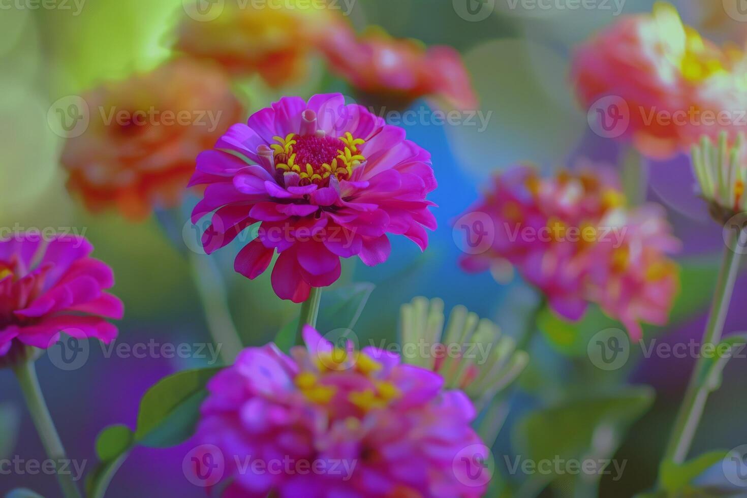 Vibrant flowers blooming in garden, soaking up the summer sunshine photo