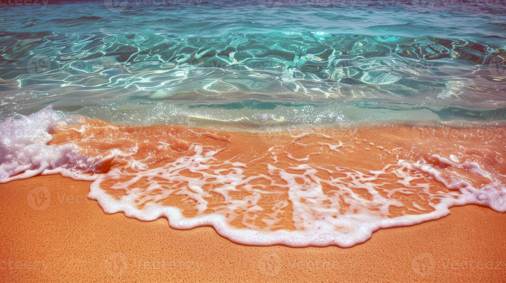 Beach with turquoise waters and golden sands, kissed by the warm sun of summer photo