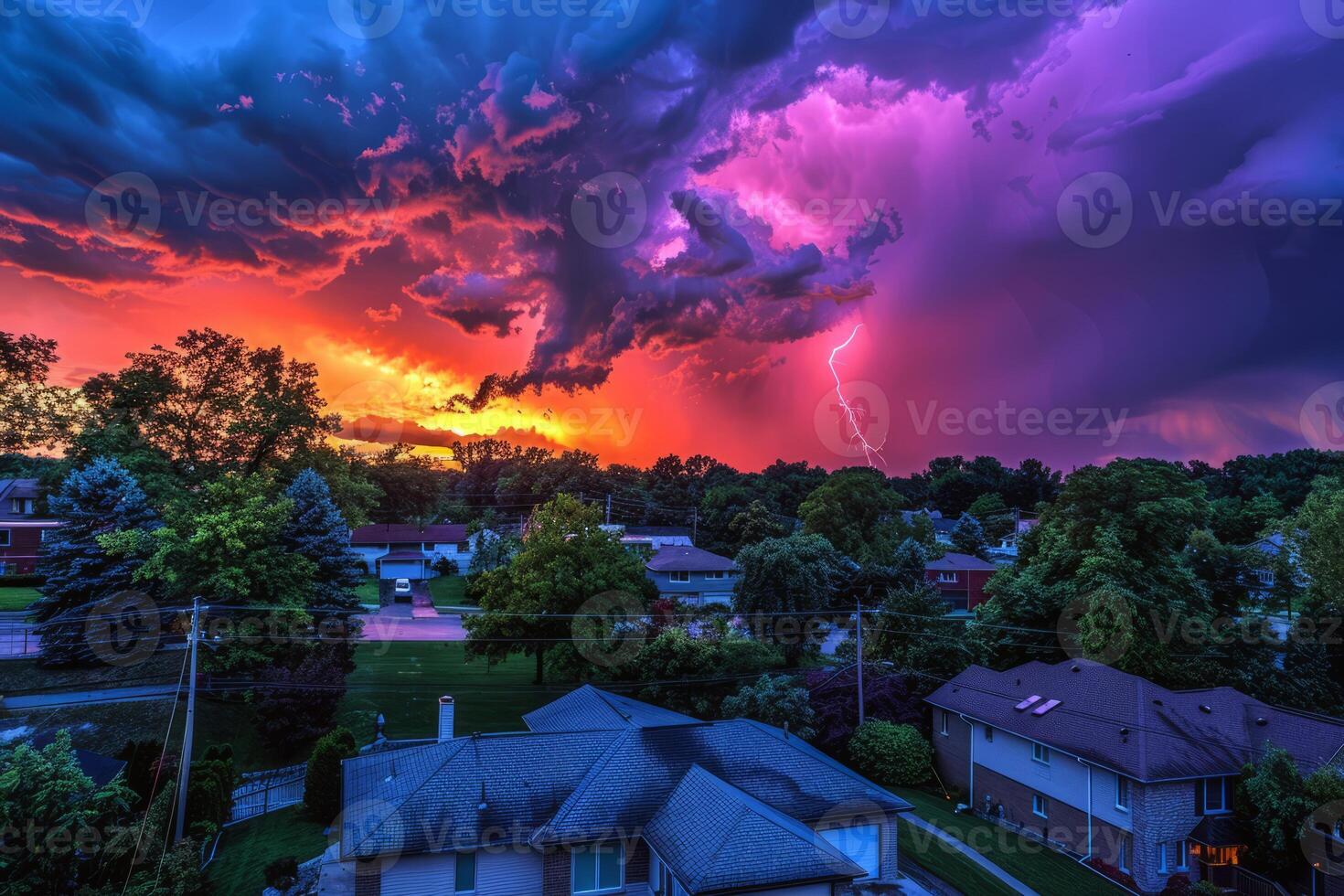 Sunset painting the sky with hues of orange, pink, and purple, signaling the end of summer day photo
