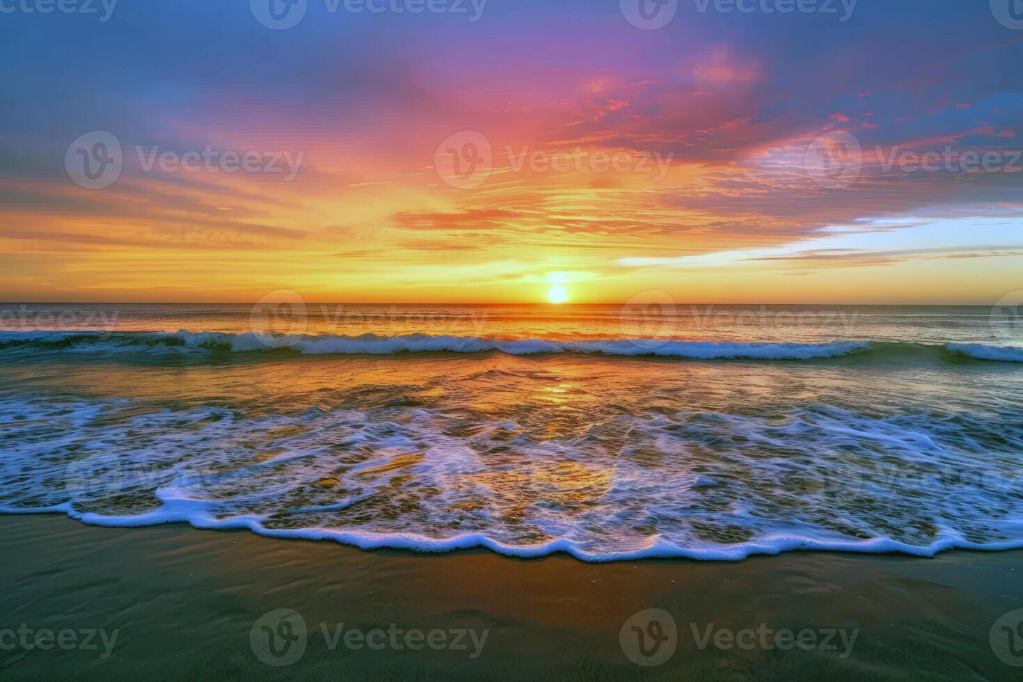 Sunset painting the sky with hues of orange, pink, and purple, signaling the end of summer day photo