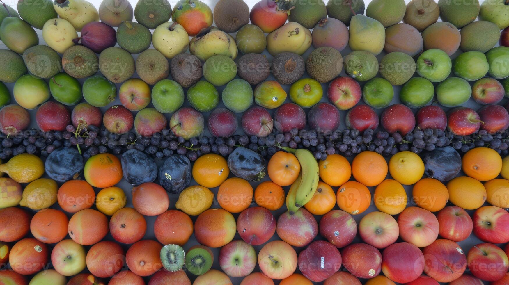 Colorful array of fresh fruits at farmer's market, bursting with flavors of the summer harvest photo