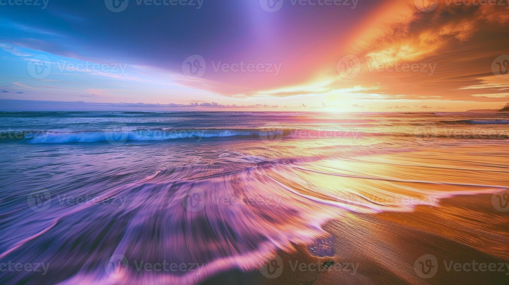 Sunset painting the sky with hues of orange, pink, and purple, signaling the end of summer day photo