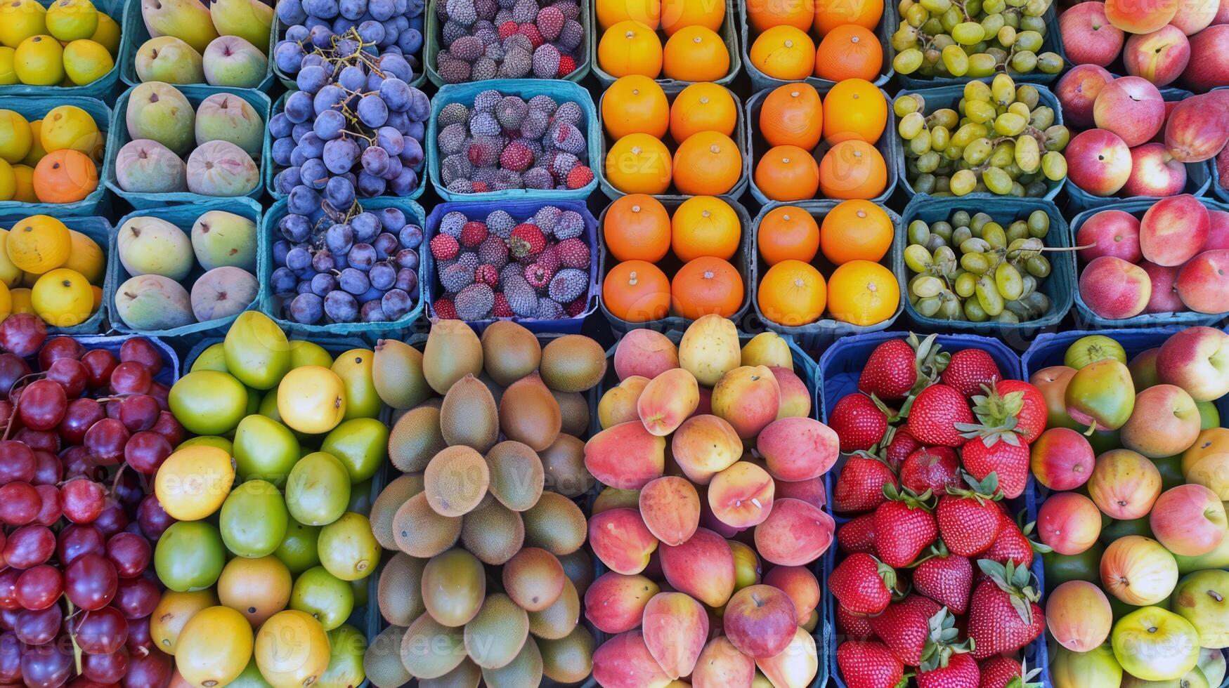 Colorful array of fresh fruits at farmer's market, bursting with flavors of the summer harvest photo