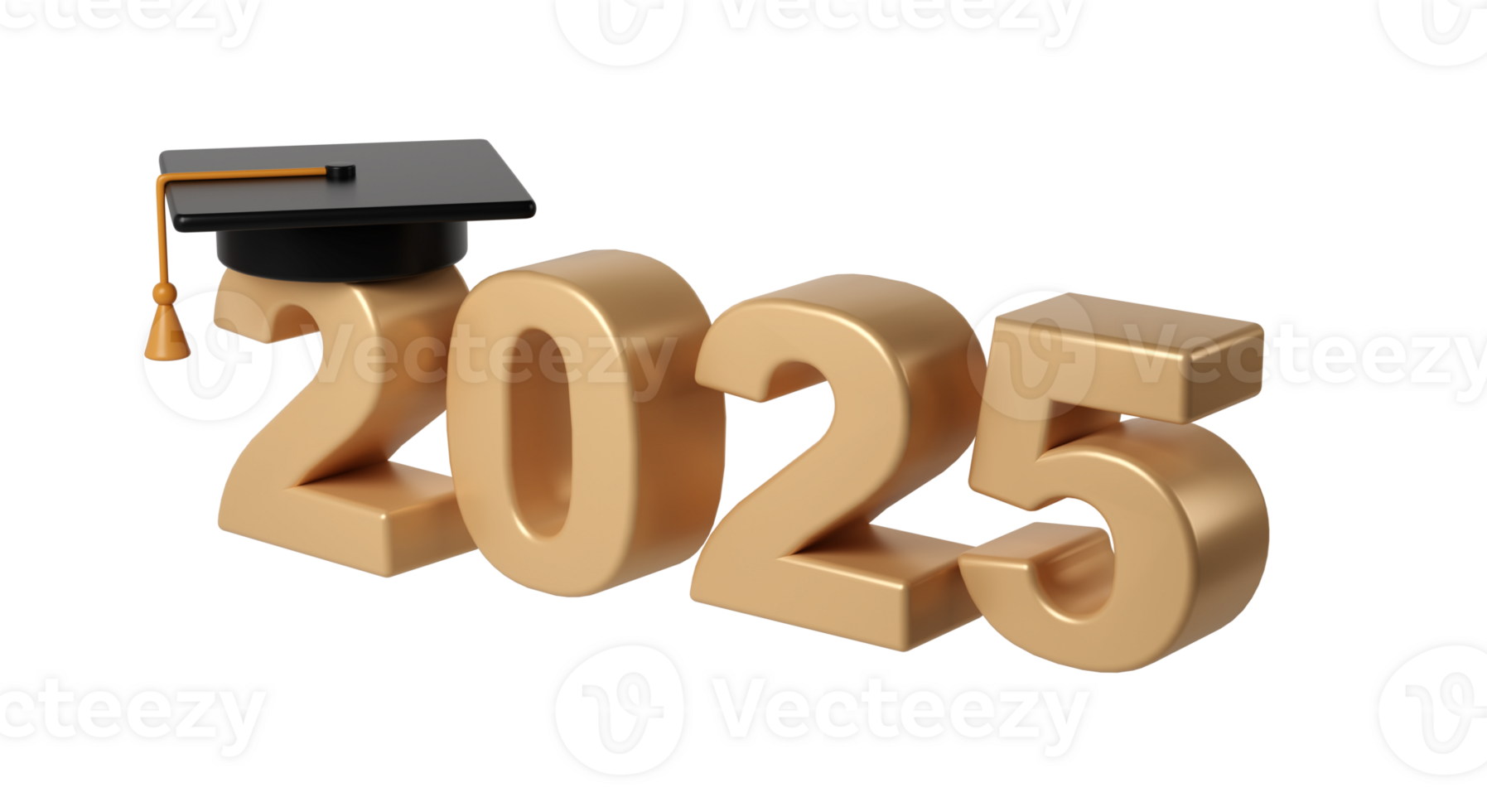 Class of 2025 3d icon. Congratulation graduates design template with black cap and numbers. Gold graduation typography illustration for ceremony, party, greeting card, invitation png