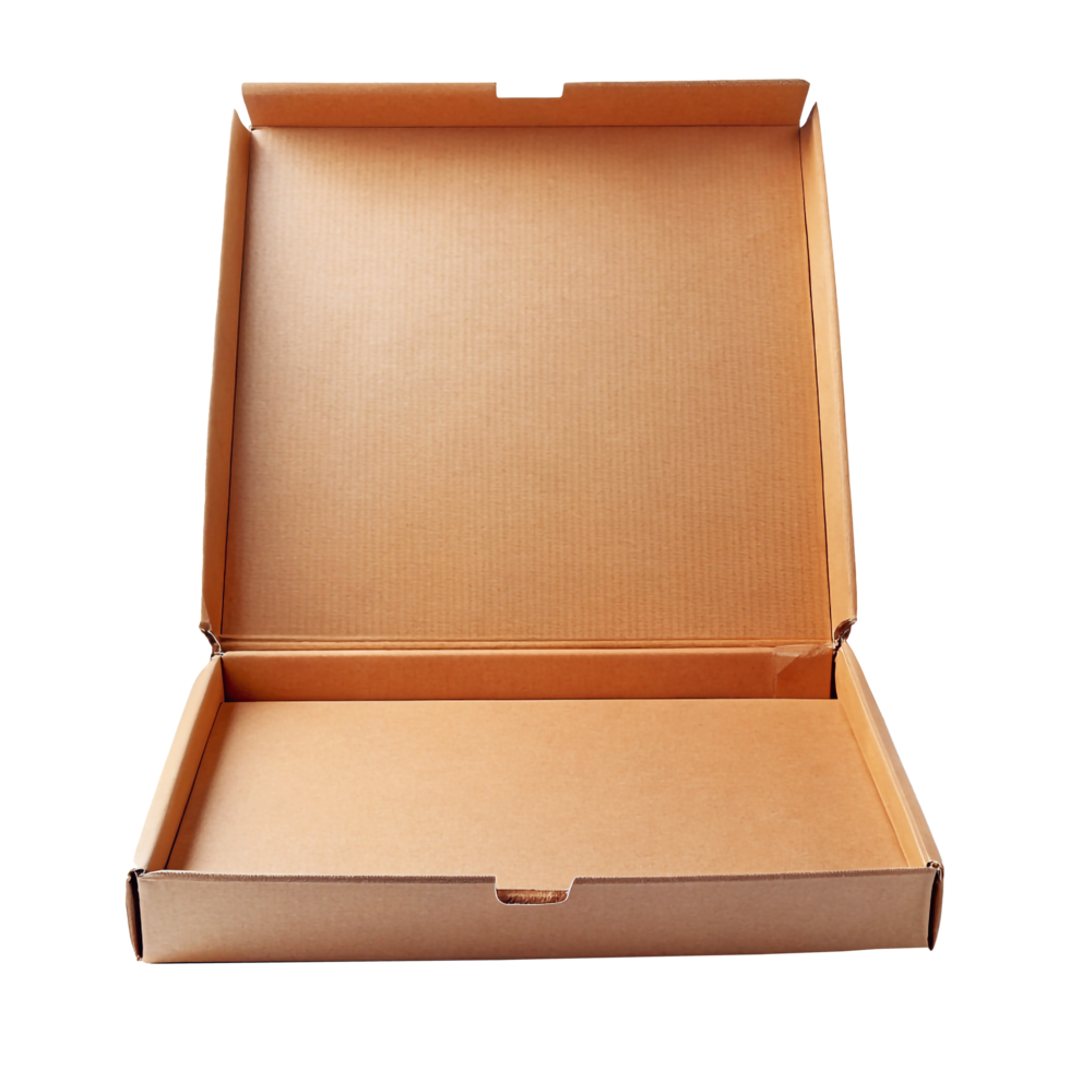A Blank Brown Open Cardboard Pizza Box - Mockup png