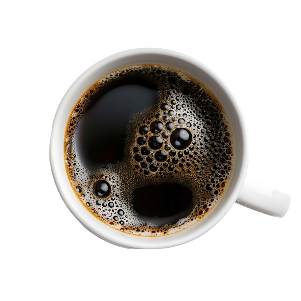 top view of Steaming Hot Cup of Coffee on transparent background. Rich Aroma and Flavor of Coffee png