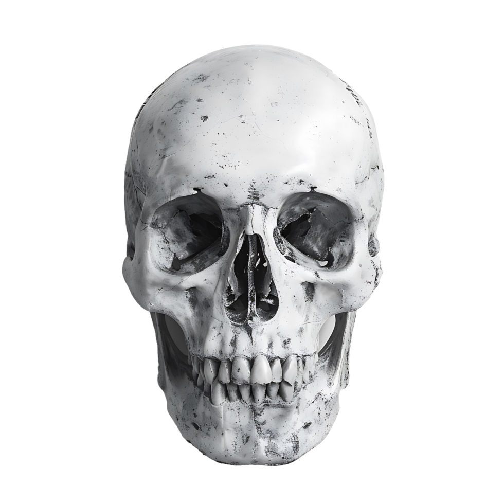 front view of human skull on transparent background png