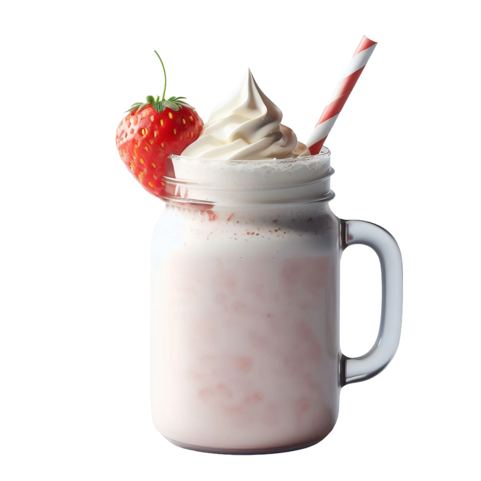 a strawberry milkshake with whipped cream and a straw png