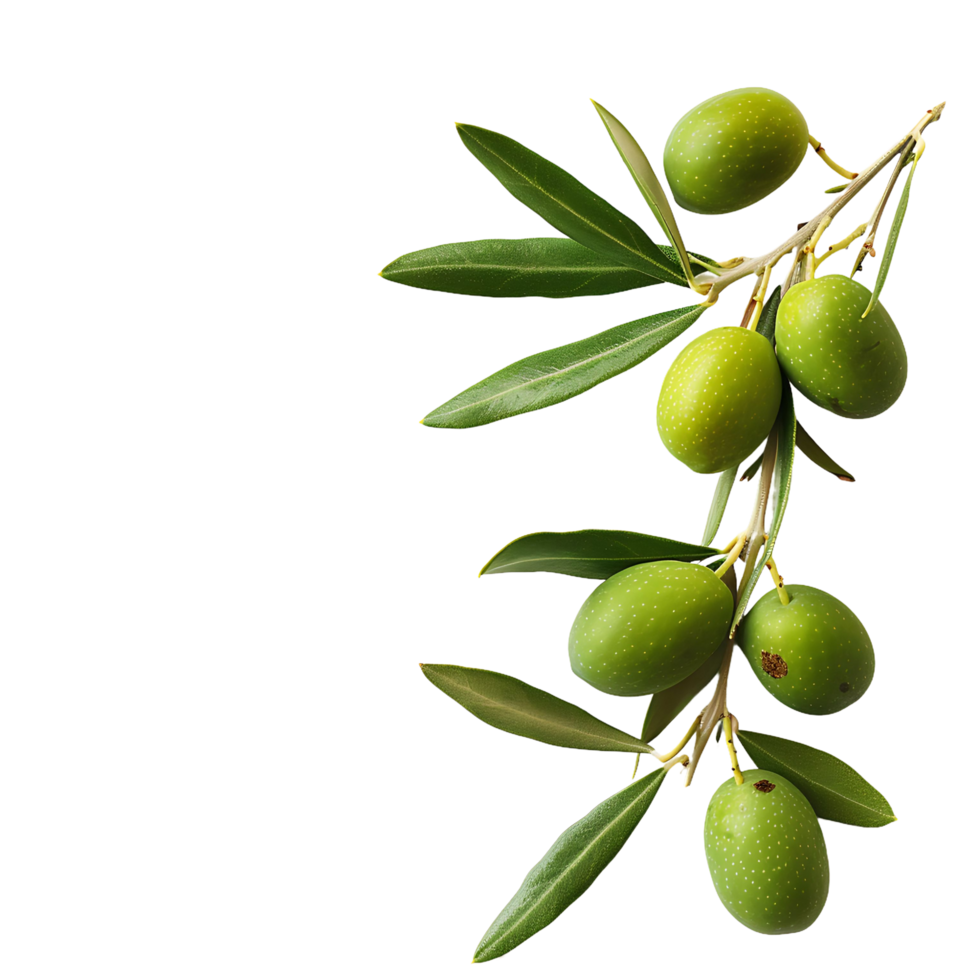Branch of Olive Tree with Green Olives and Leaves on transparent Background png