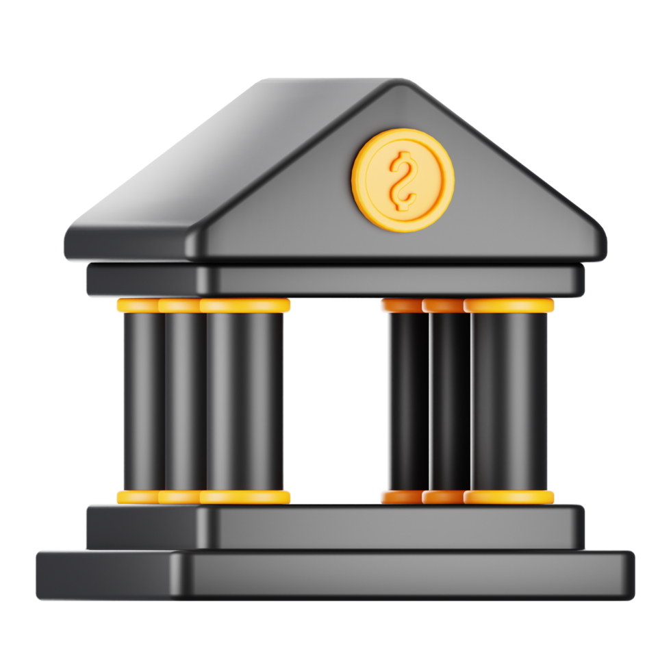 3d Renderização banco ícone com desenho animado estilo. 3d o negócio ícone conceito png