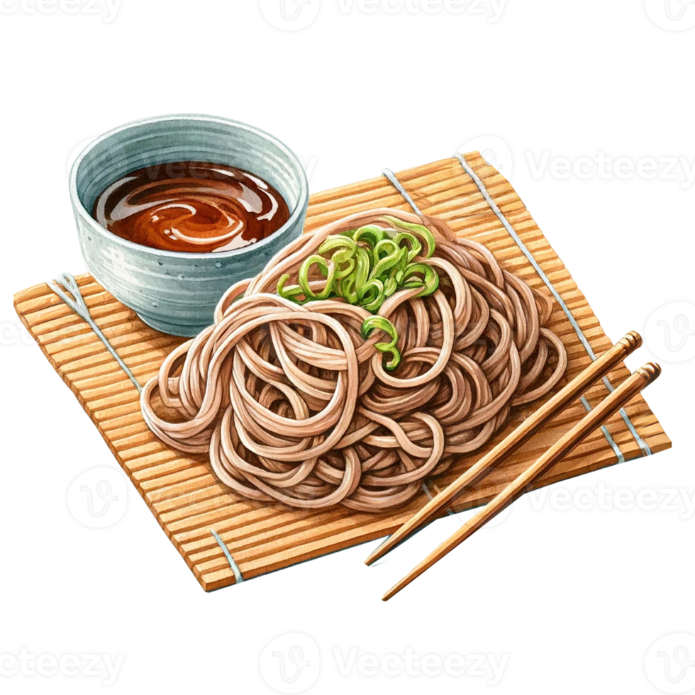 Popular Japanese menu Soba noodles watercolor clipart png