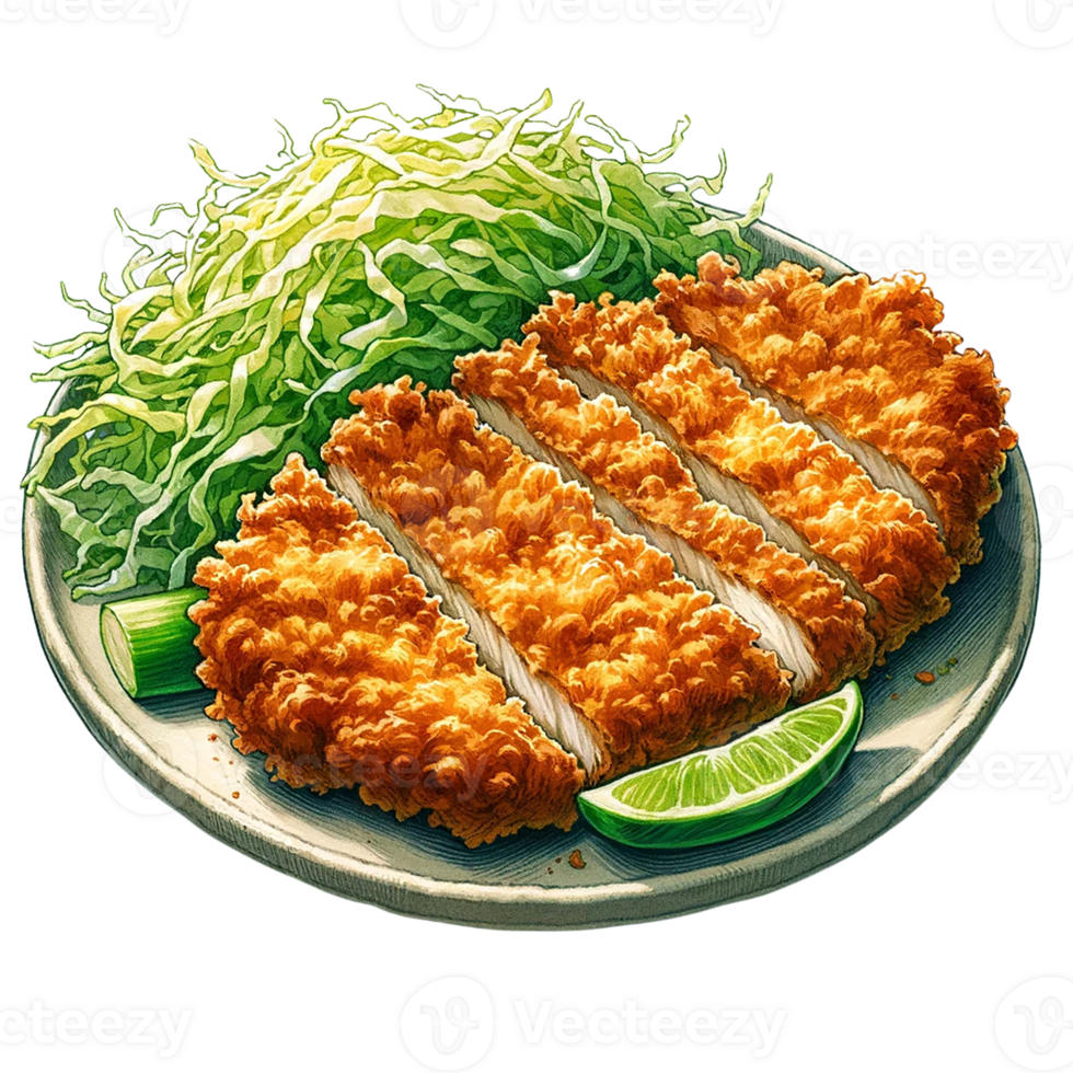 Popular Japanese menu Tonkatsu Pork Cutlet watercolor clipart png