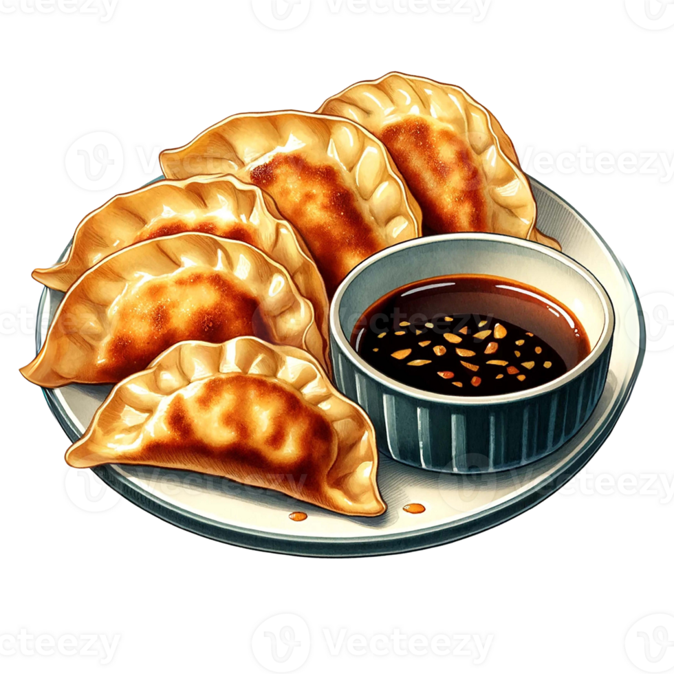 Popular Japanese menu Gyoza dumplings watercolor clipart png