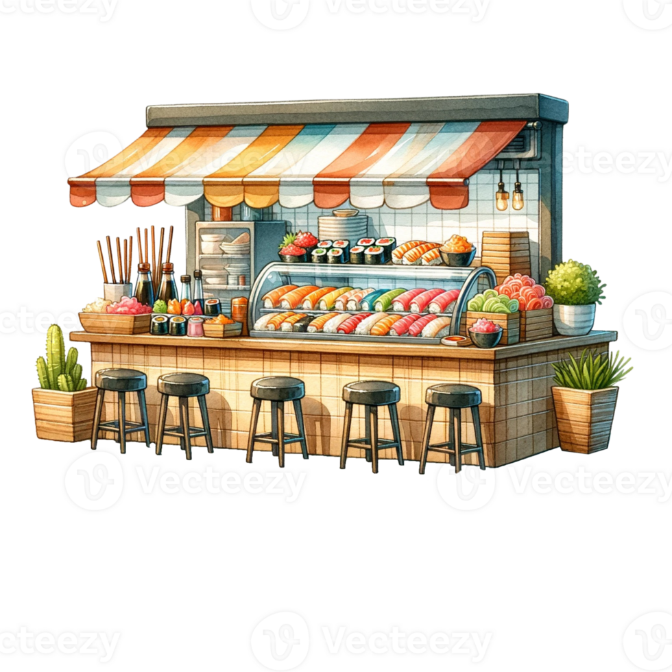 Sushi bar watercolor clipart png