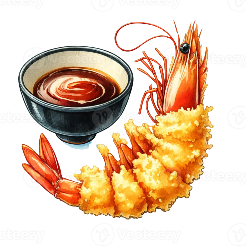 Popular Japanese menu Tempura watercolor clipart png