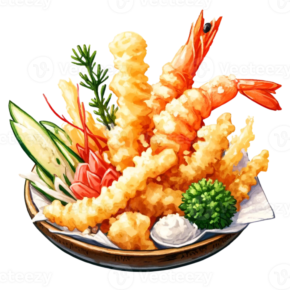 Popular Japanese menu Tempura watercolor clipart png