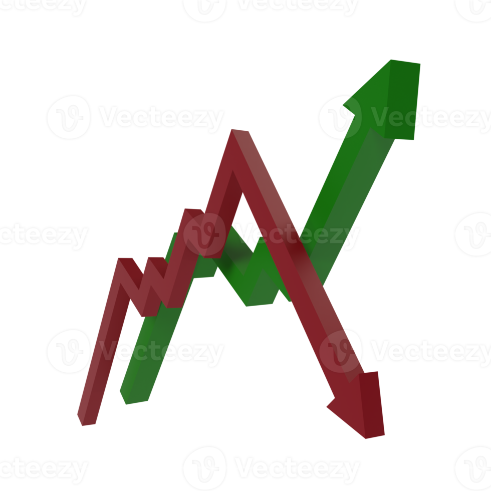 3d render of red arrow down and green arrow up icon. concept illustration of inflation and deflation graph png
