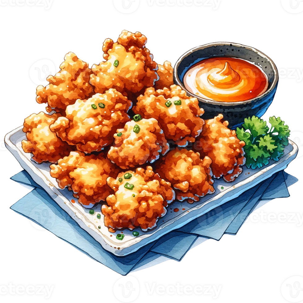 Popular Japanese menu Karaage with sauce watercolor clipart , png