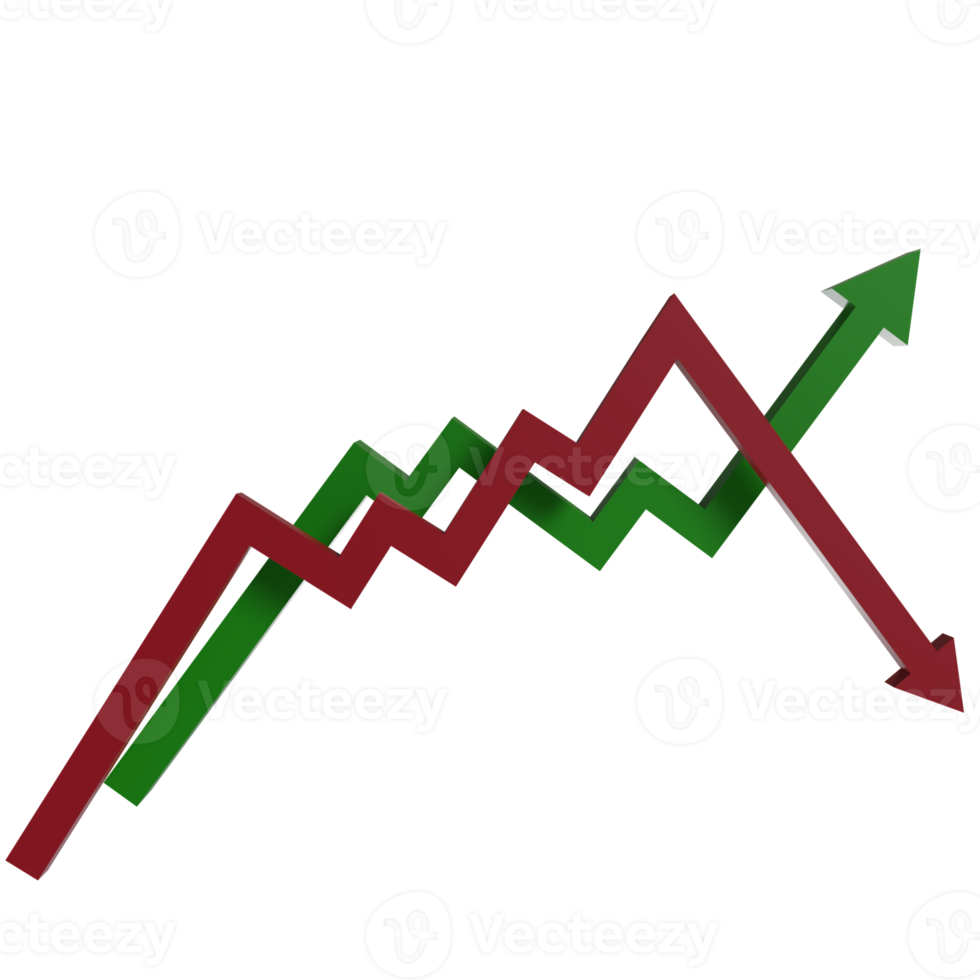 3d render of red arrow down and green arrow up icon. concept illustration of inflation and deflation graph png