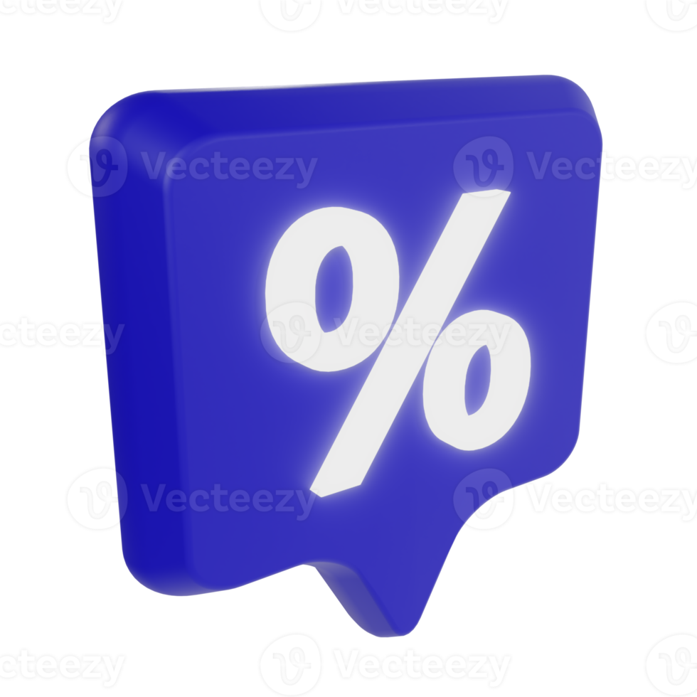 3d message bubble with percent icon. discount offer concept png