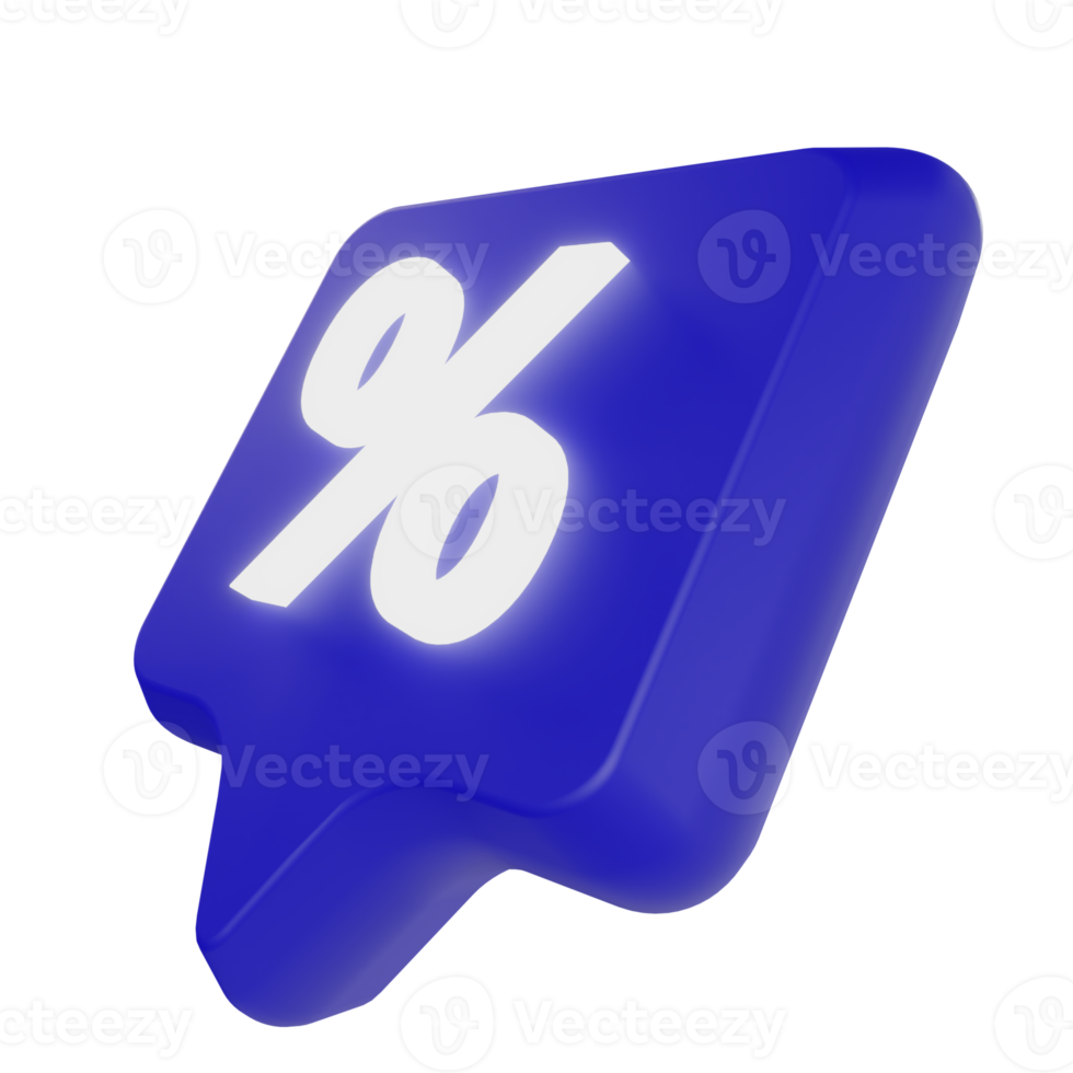 3d message bubble with percent icon. discount offer concept png