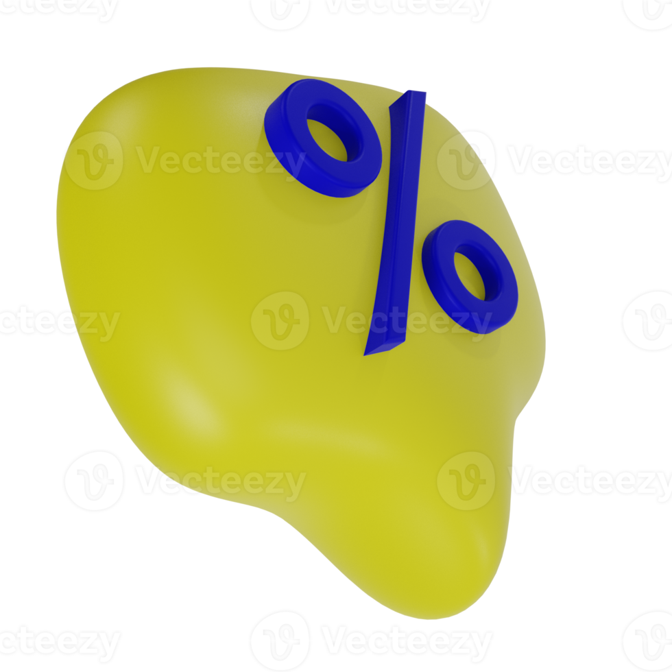 3d yellow bubble message and percent icon. discount illustration concept png