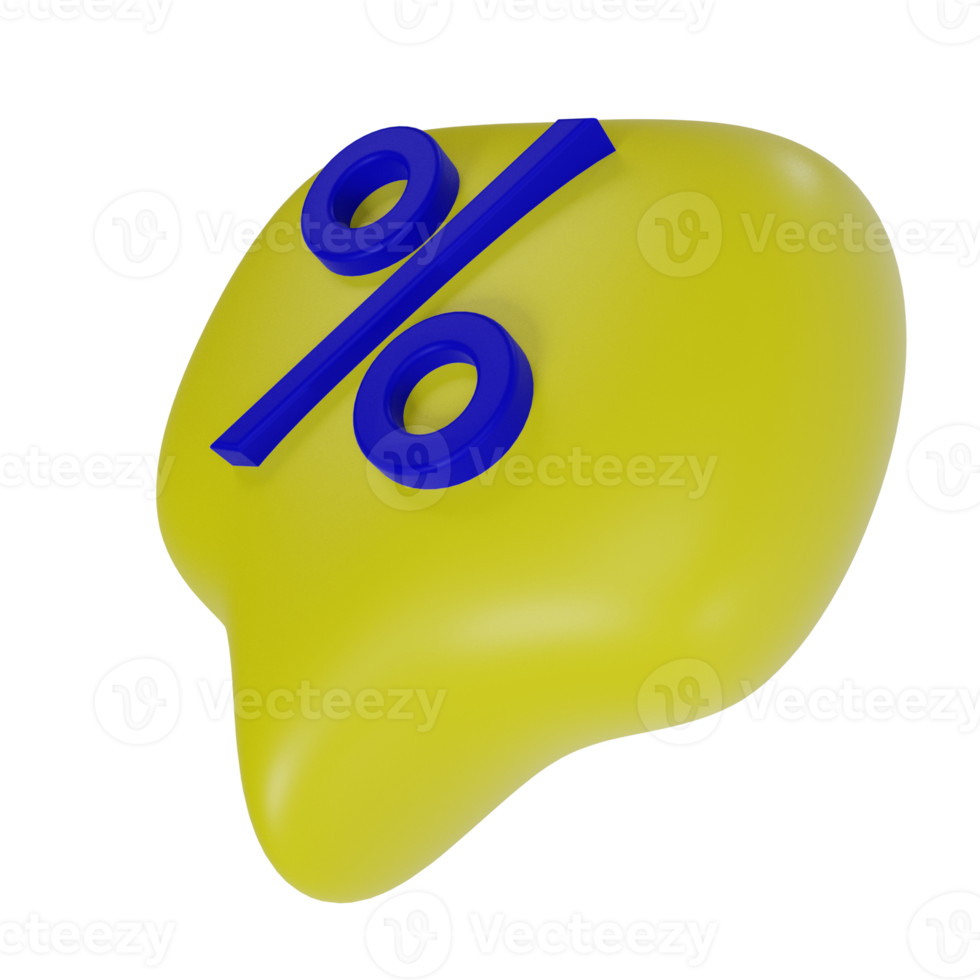 3d yellow bubble message and percent icon. discount illustration concept png